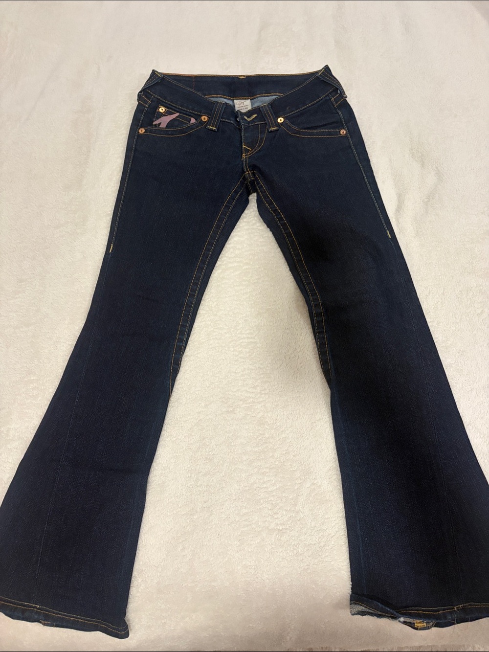 True Religion Dark Indigo Flare Jeans with Contrast Stitching